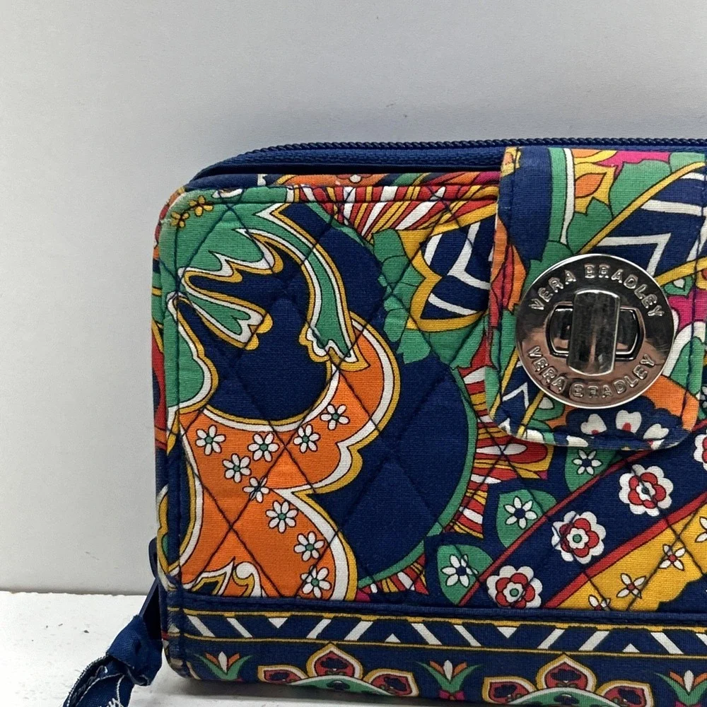 Vera Bradley Sun Valley Turnlock Wallet Colorful Paisley Zip Around Clutch - Picture 2 of 11